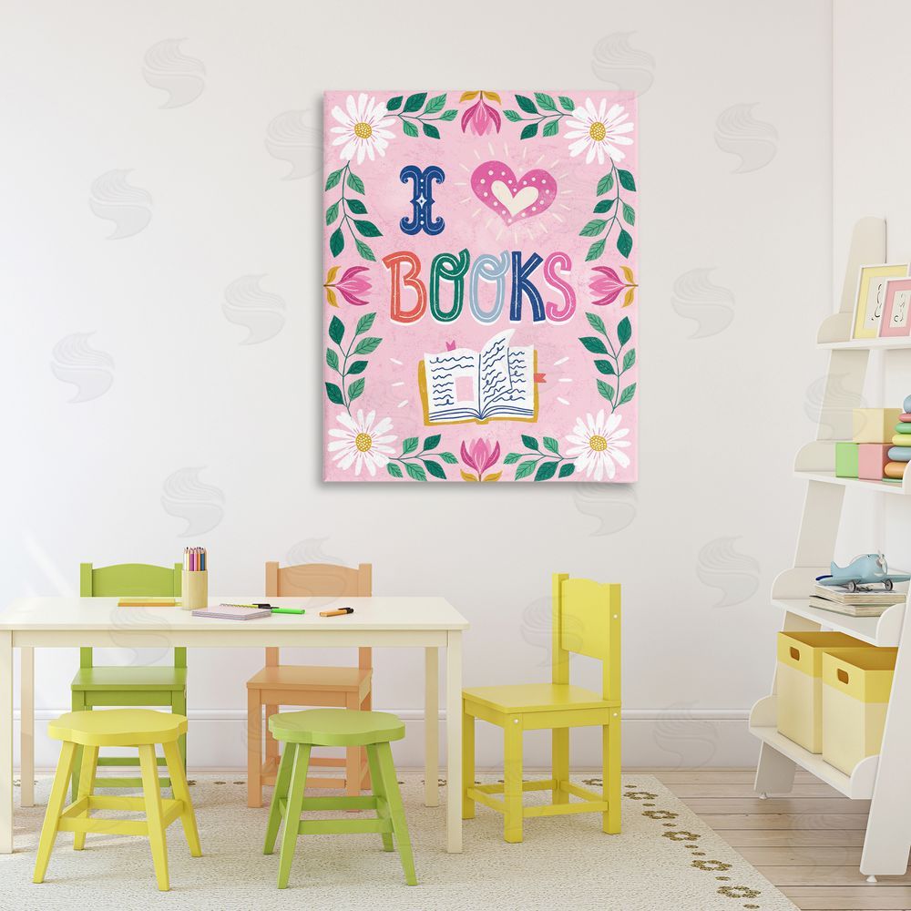Vanessa Stoilova Floral I Love Books Stretched Canvas Wall Art in Room