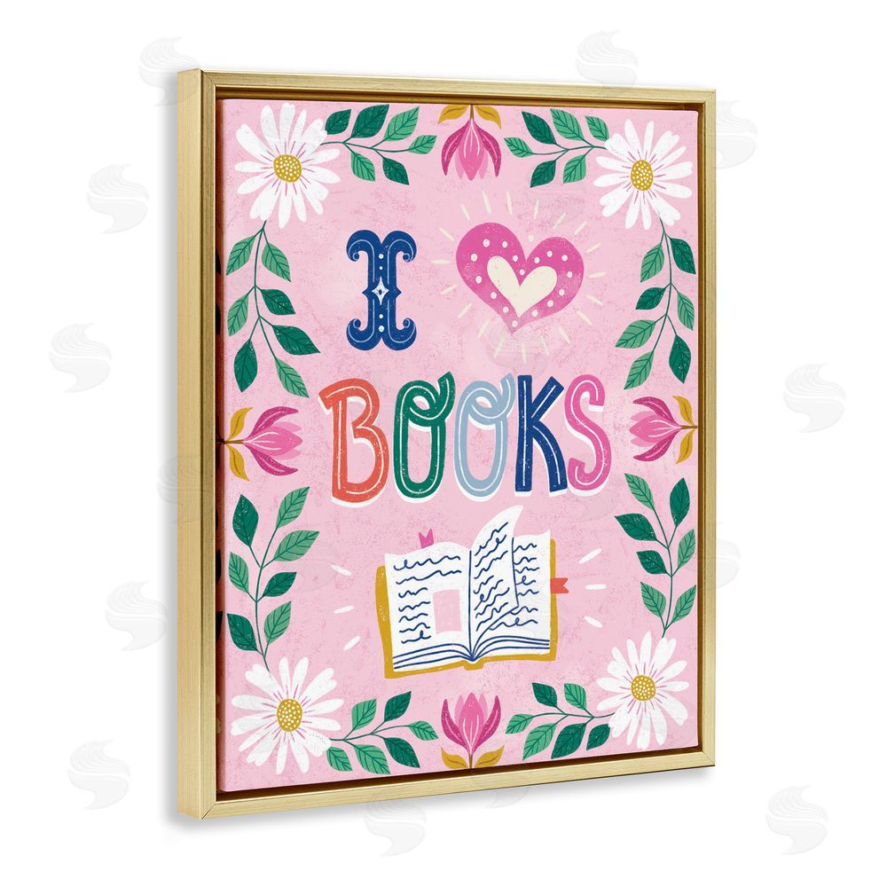 Vanessa Stoilova Floral I Love Books Gold Floating Frame Canvas Wall Art