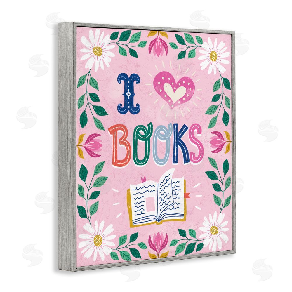 Vanessa Stoilova Floral I Love Books Gray Framed Giclee Wall Art Print