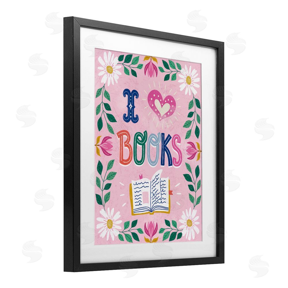 Vanessa Stoilova Floral I Love Books Black Framed Print Under Glass with Mat Wall Art