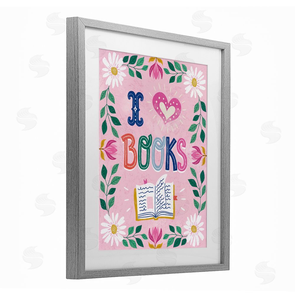 Vanessa Stoilova Floral I Love Books Gray Framed Print Under Glass with Mat Wall Art