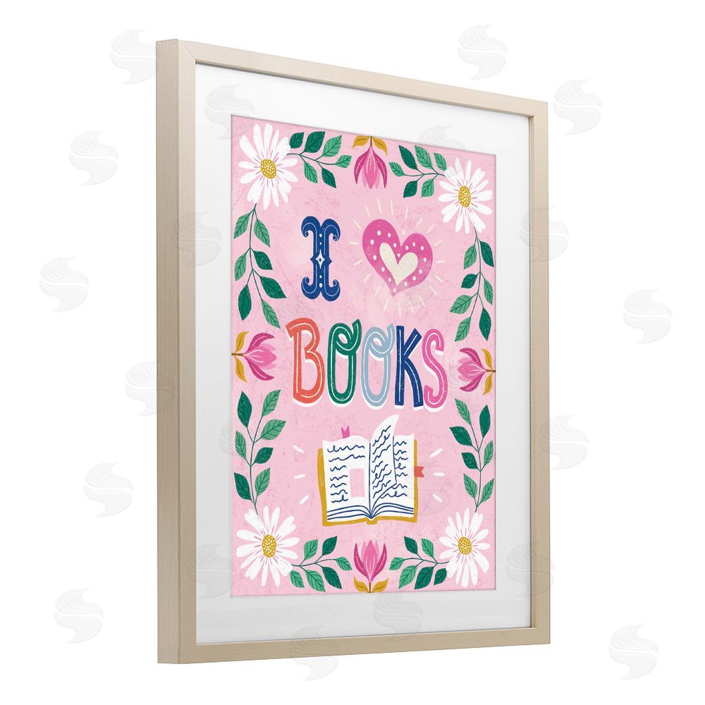 Vanessa Stoilova Floral I Love Books Brown Framed Print Under Glass with Mat Wall Art