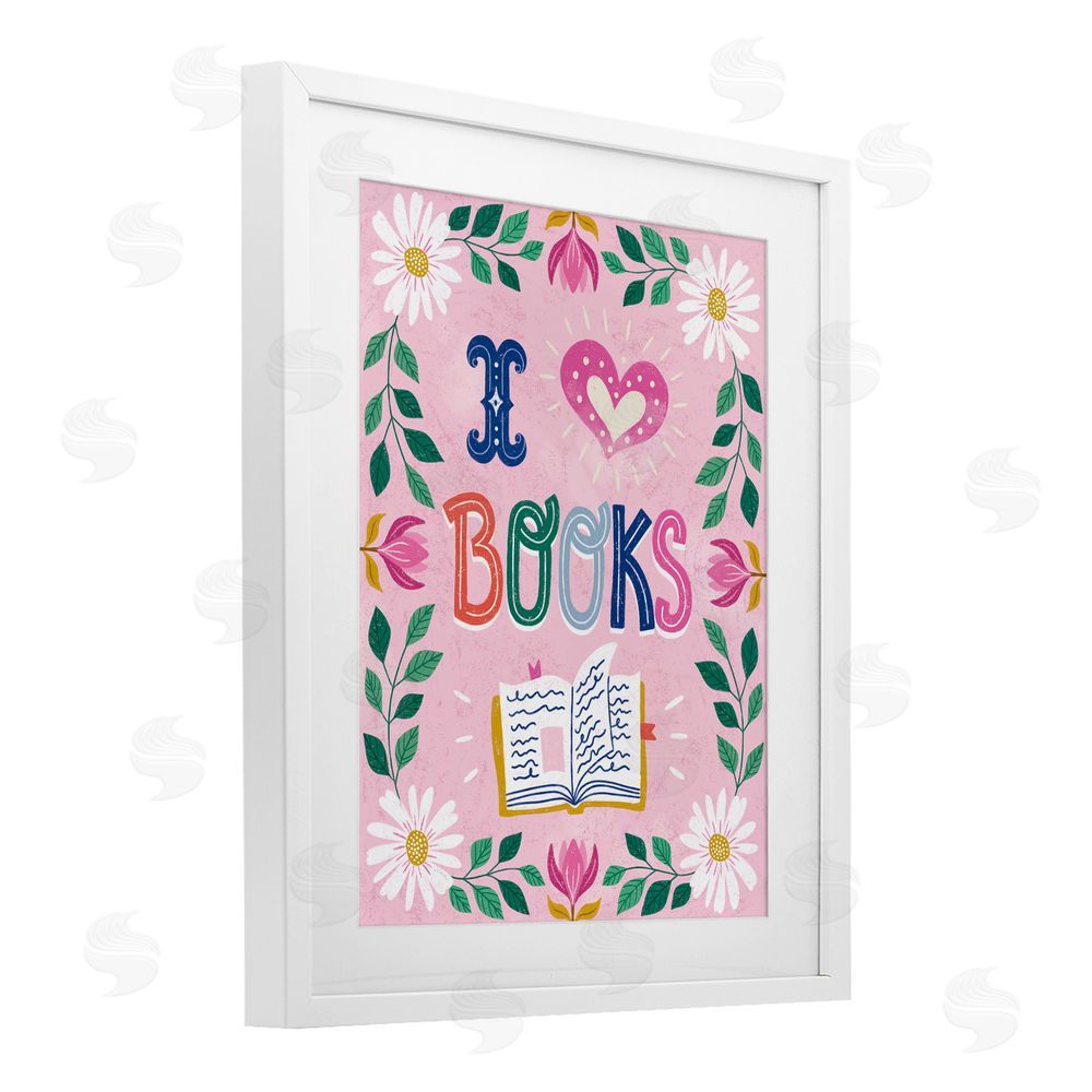 Vanessa Stoilova Floral I Love Books White Framed Print Under Glass with Mat Wall Art