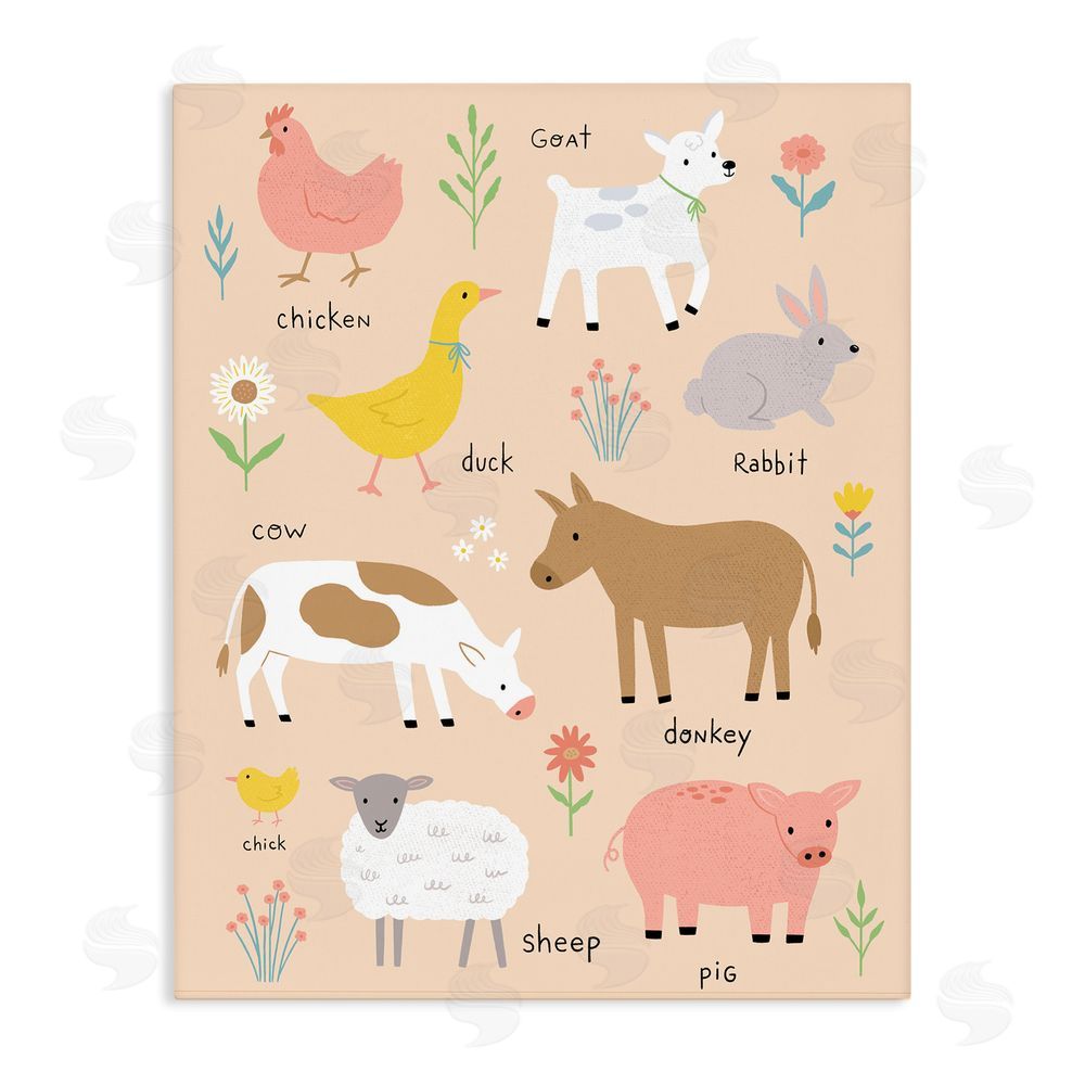 Nina Seven Baby Farm Friends Stretched Canvas Wall Art Print