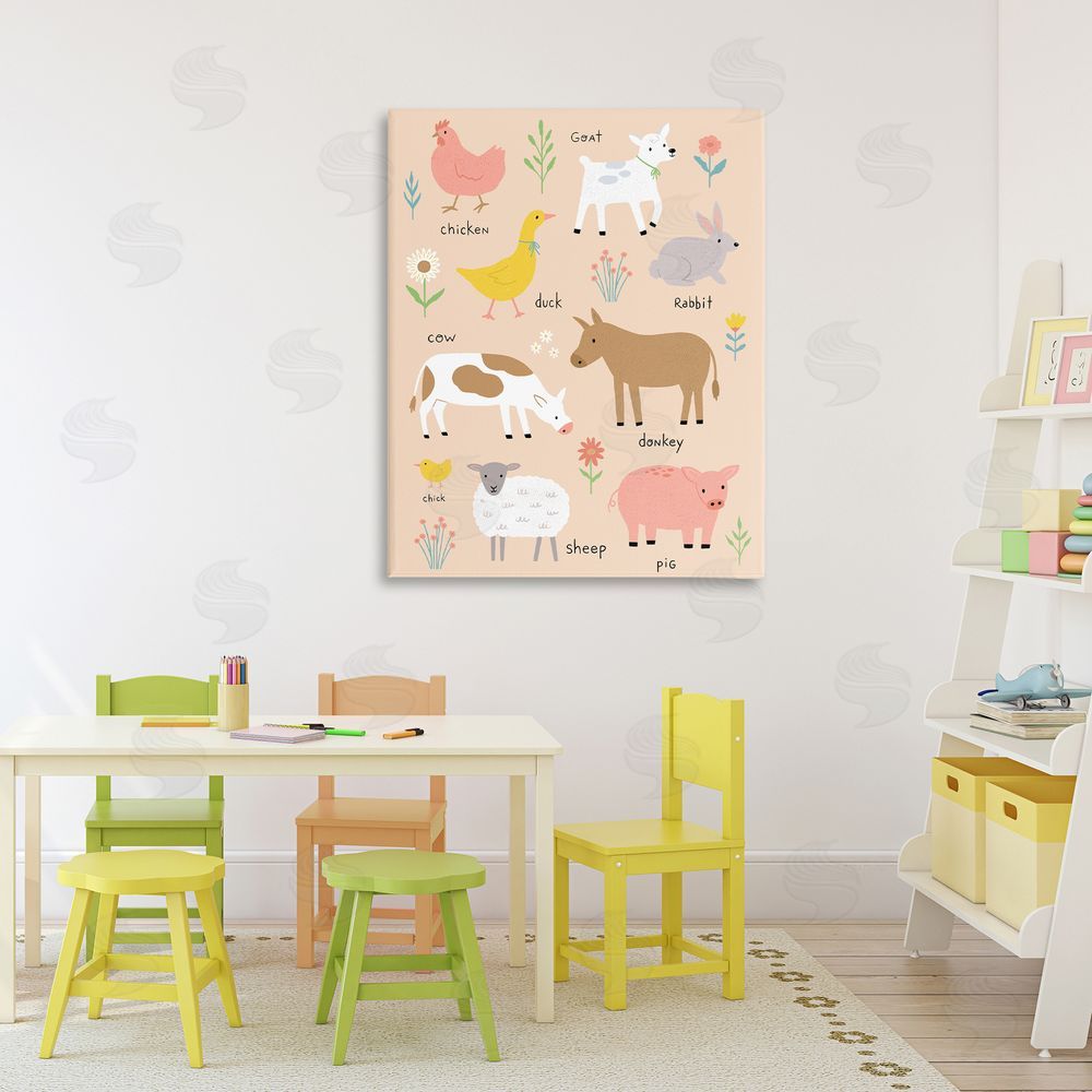 Nina Seven Baby Farm Friends Stretched Canvas Wall Art in Room