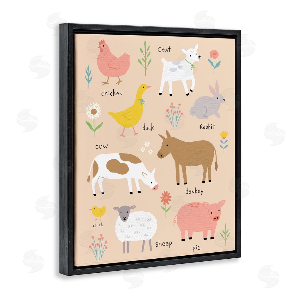 Nina Seven Baby Farm Friends Black Floating Frame Canvas Wall Art Print