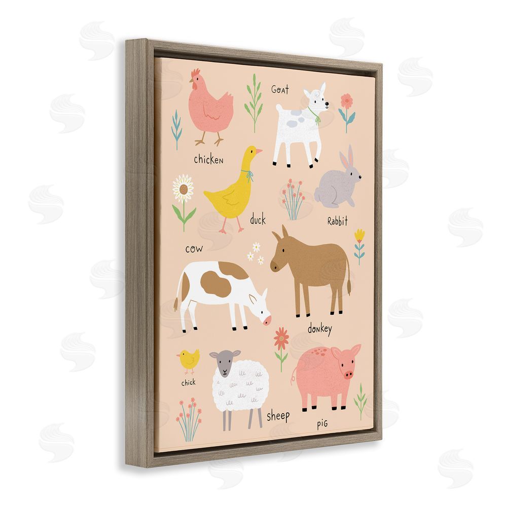 Nina Seven Baby Farm Friends Brown Floating Frame Canvas Wall Art Print