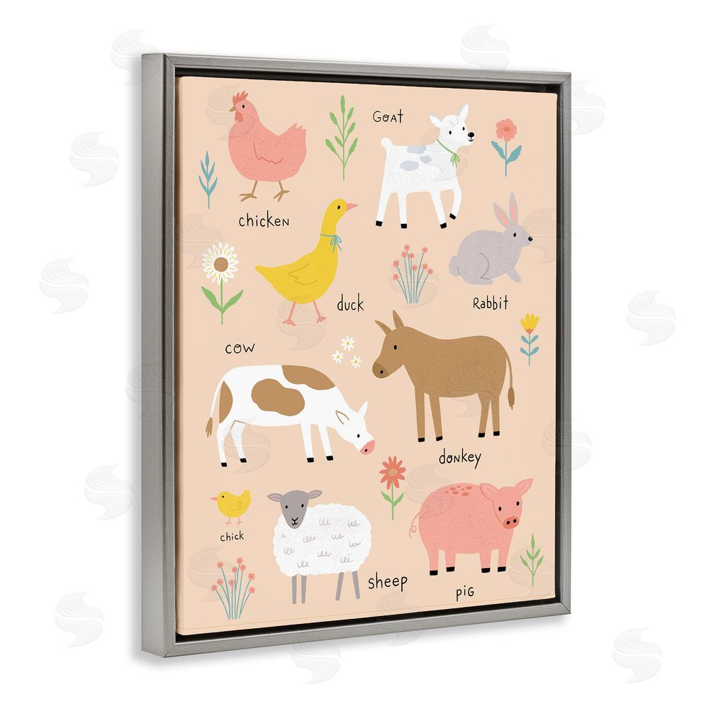 Nina Seven Baby Farm Friends Gray Floating Frame Canvas Wall Art Print