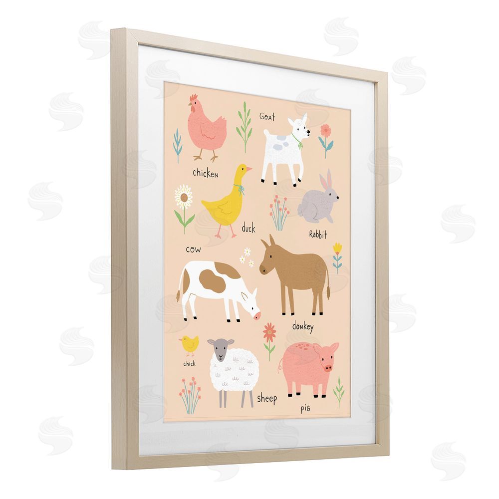 Nina Seven Baby Farm Friends Birch Framed Print Under Glass Wall Art