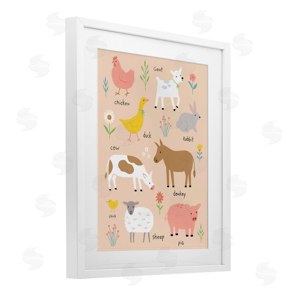 Nina Seven Baby Farm Friends White Framed Print Under Glass Wall Art