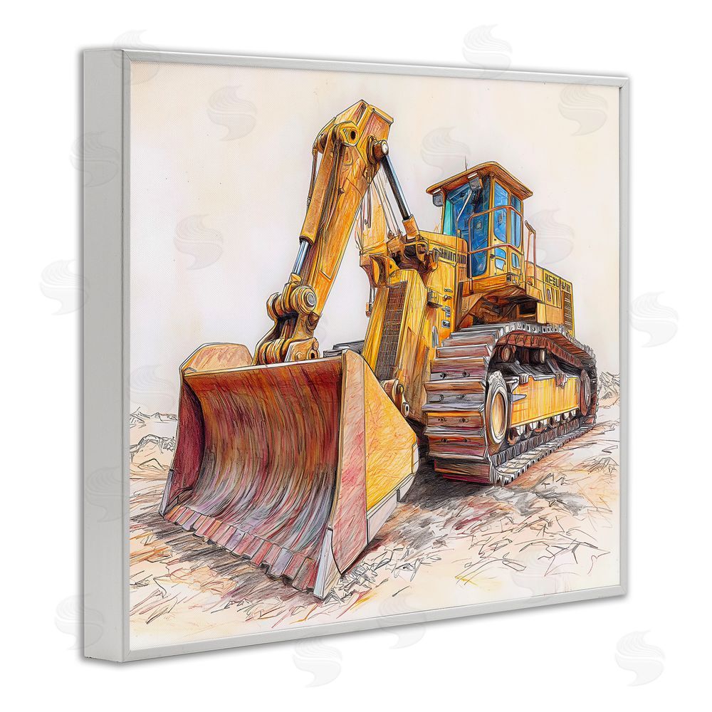 Steve Hunziker Industrial Bulldozer Drawing White Framed Giclee Wall Art Print