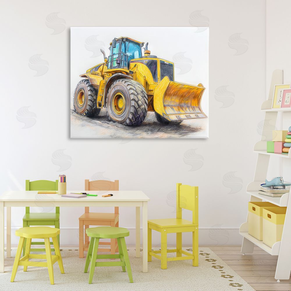 Steve Hunziker Industrial Excavator Drawing Stretched Canvas Wall Art in Room