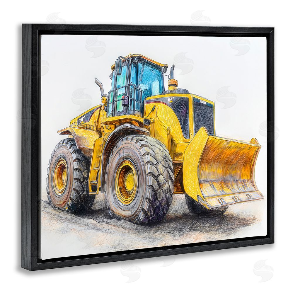 Steve Hunziker Industrial Excavator Drawing Black Floating Frame Canvas Wall Art
