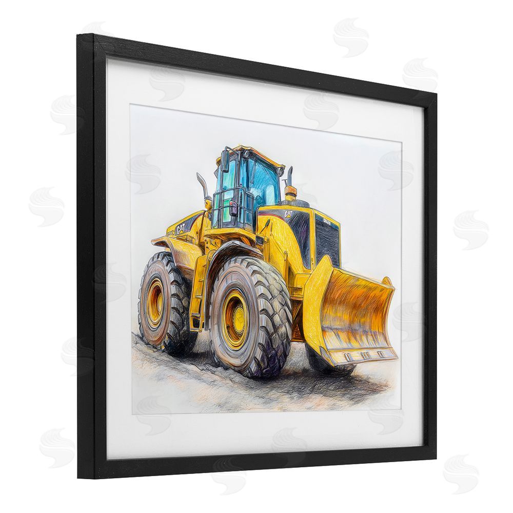 Steve Hunziker Industrial Excavator Drawing Black Framed Print Under Glass with Mat Wall Art
