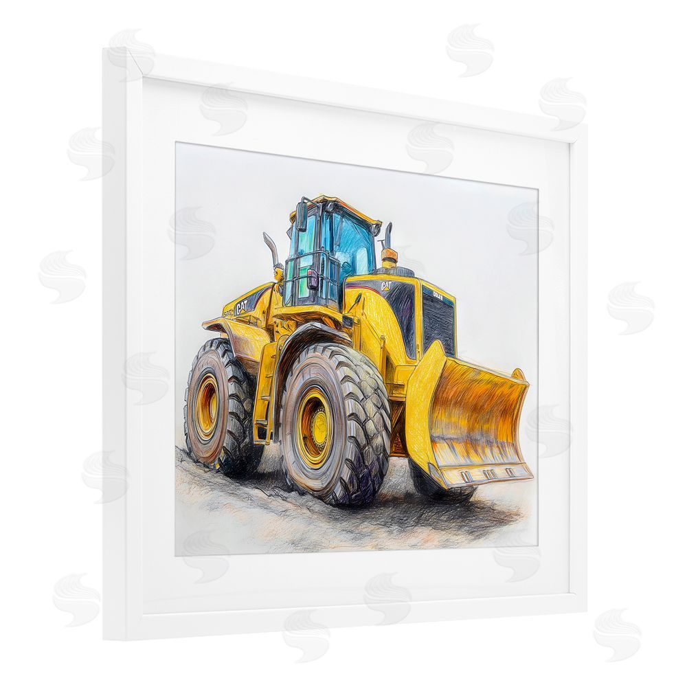 Steve Hunziker Industrial Excavator Drawing White Framed Print Under Glass with Mat Wall Art