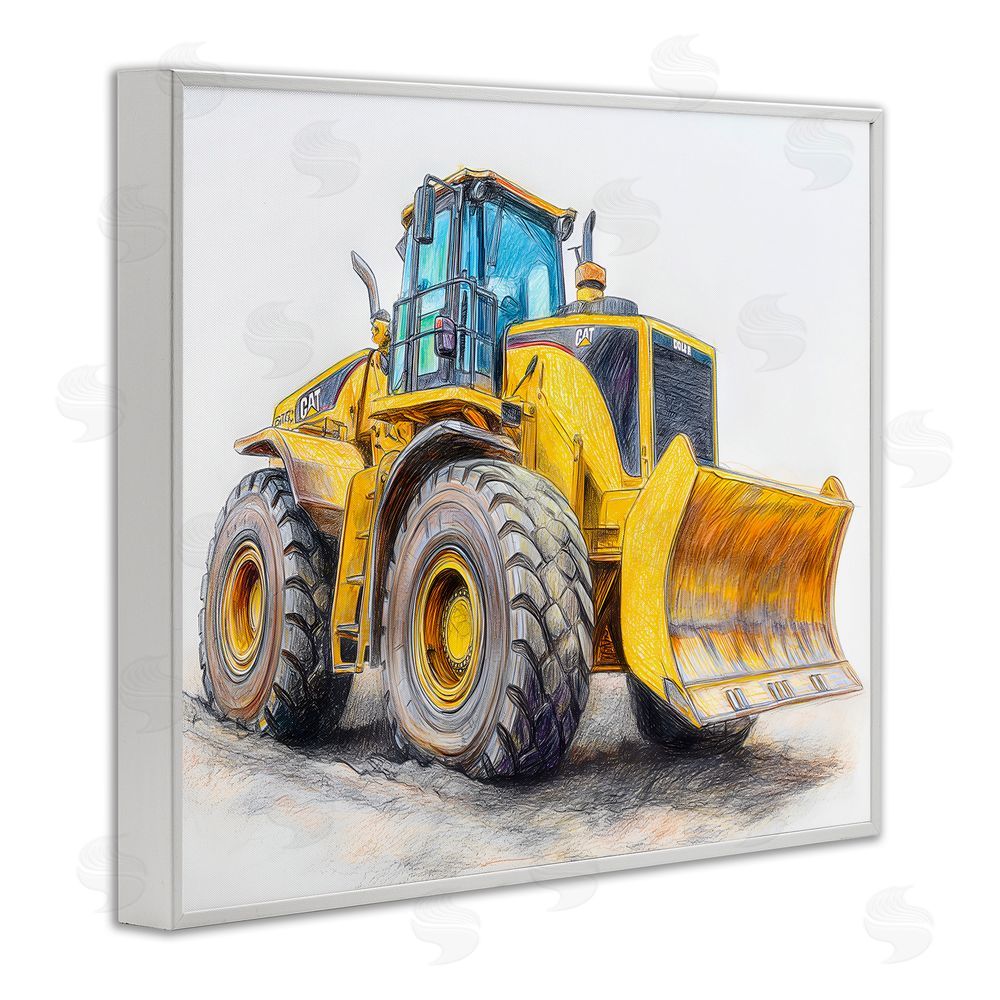 Steve Hunziker Industrial Excavator Drawing White Framed Giclee Wall Art Print
