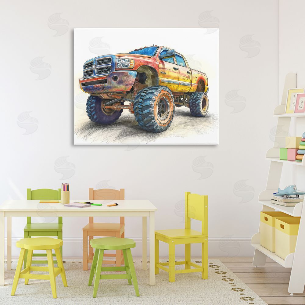 Steve Hunziker Lifted Offroad Truck Stretched Canvas Wall Art in Room