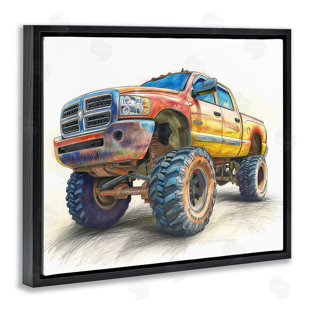 Steve Hunziker Lifted Offroad Truck Black Floating Frame Canvas Wall Art