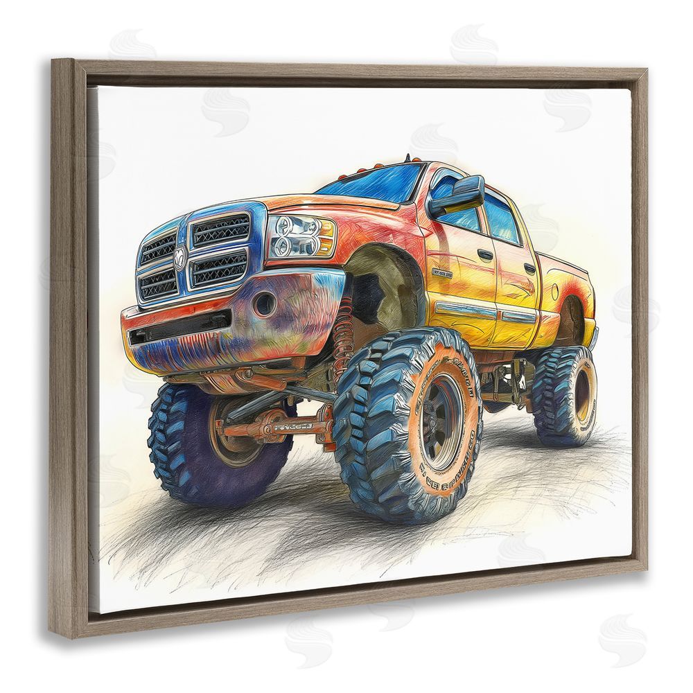 Steve Hunziker Lifted Offroad Truck Brown Floating Frame Canvas Wall Art