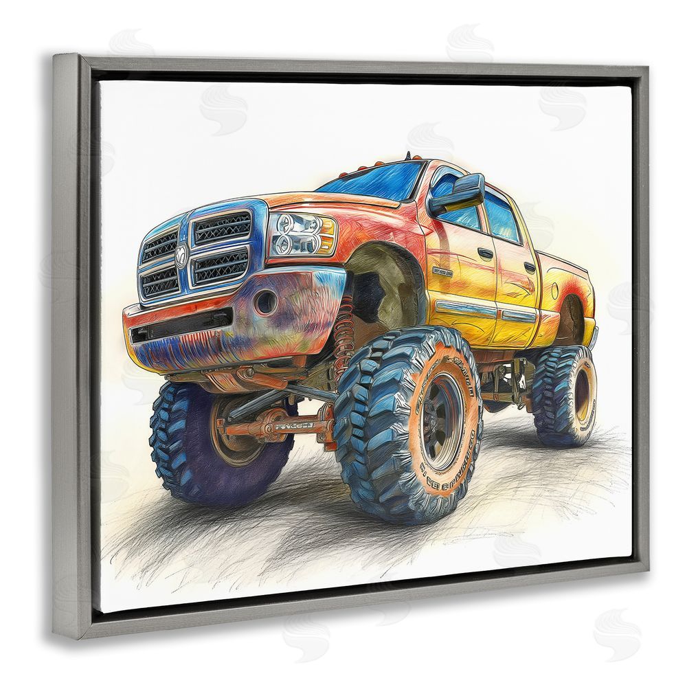 Steve Hunziker Lifted Offroad Truck Gray Floating Frame Canvas Wall Art