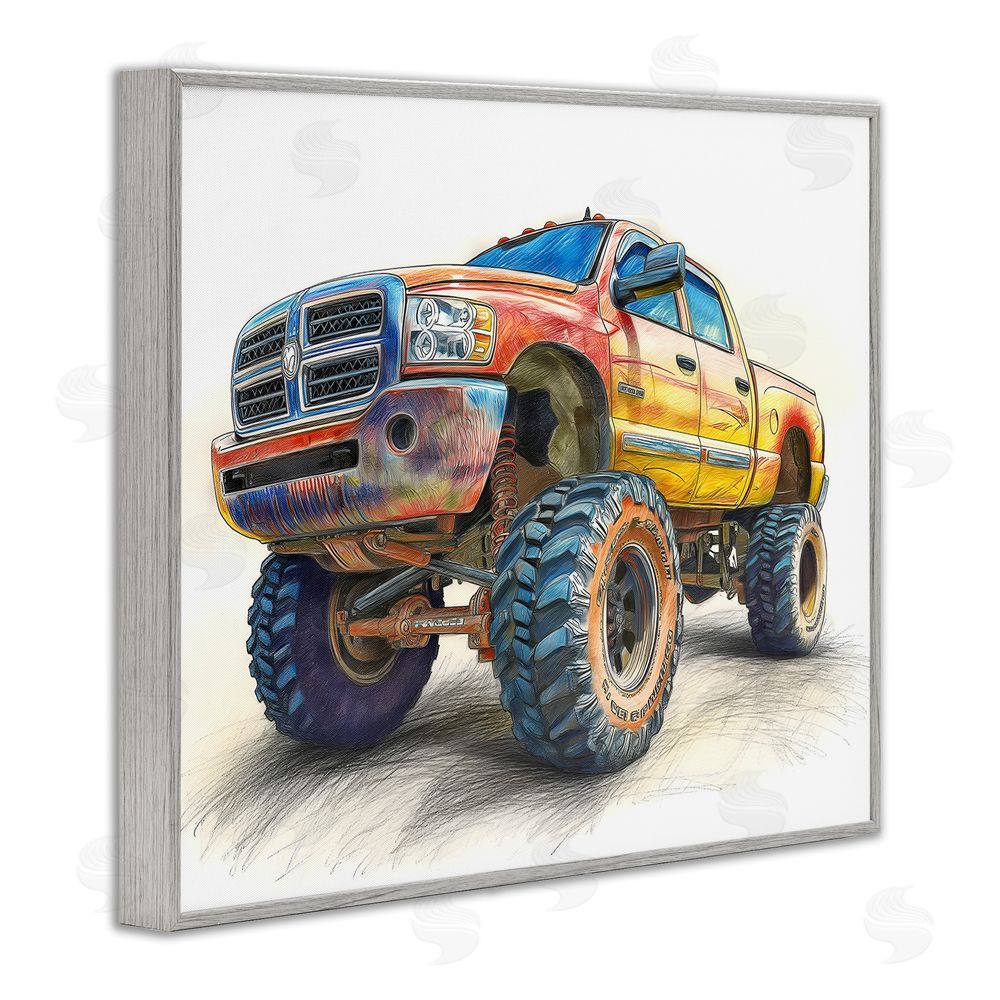 Steve Hunziker Lifted Offroad Truck Gray Framed Giclee Wall Art Print