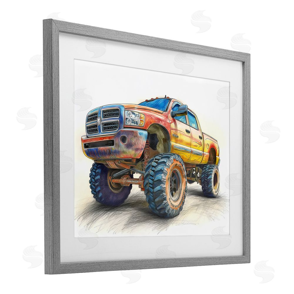 Steve Hunziker Lifted Offroad Truck Gray Framed Print Under Glass with Mat Wall Art