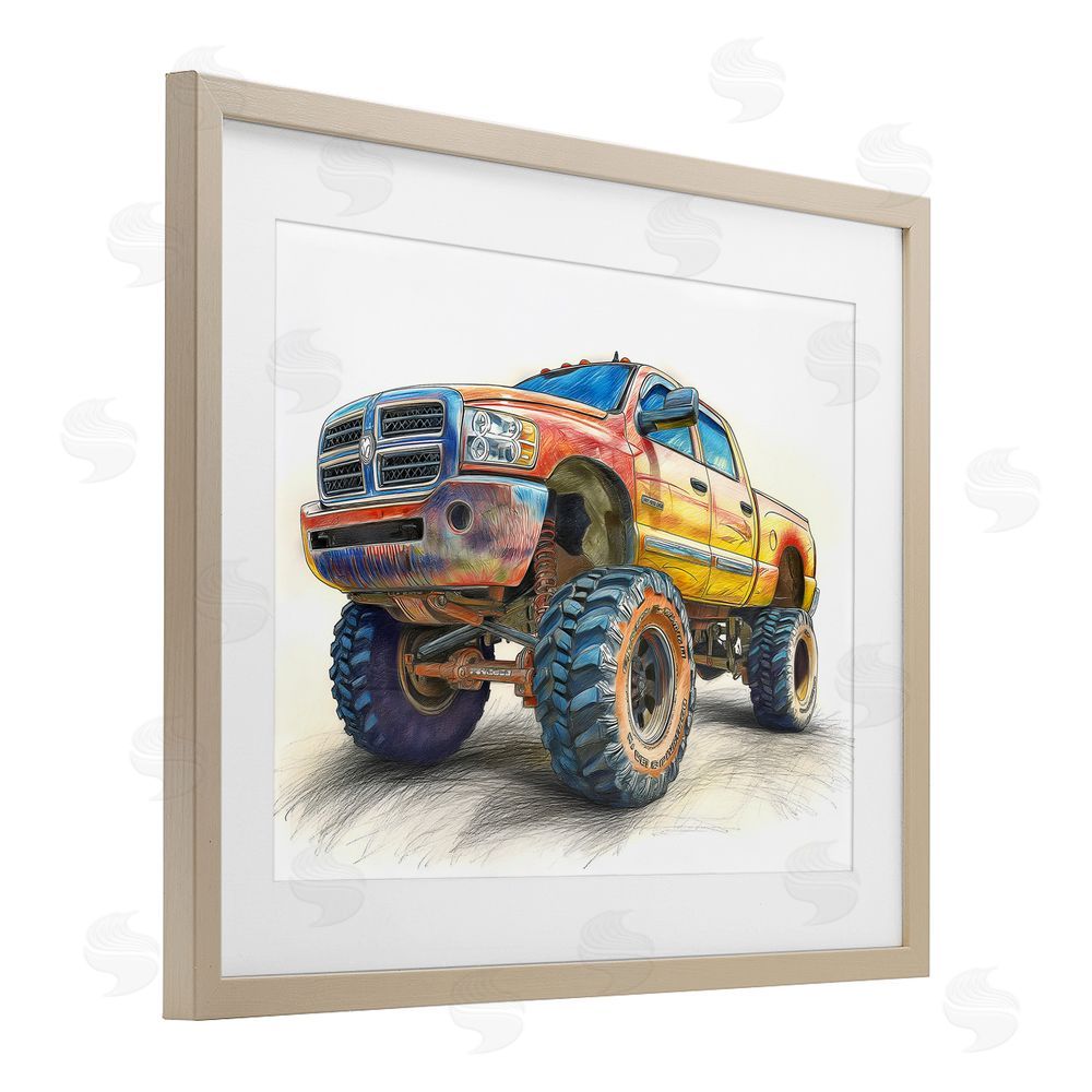 Steve Hunziker Lifted Offroad Truck Brown Framed Print Under Glass with Mat Wall Art