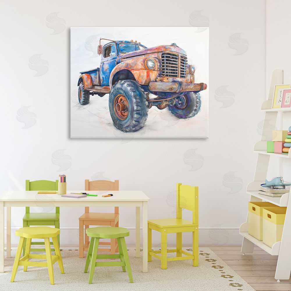 Steve Hunziker Old Rustic Truck Illustration Stretched Canvas Wall Art Print in Room