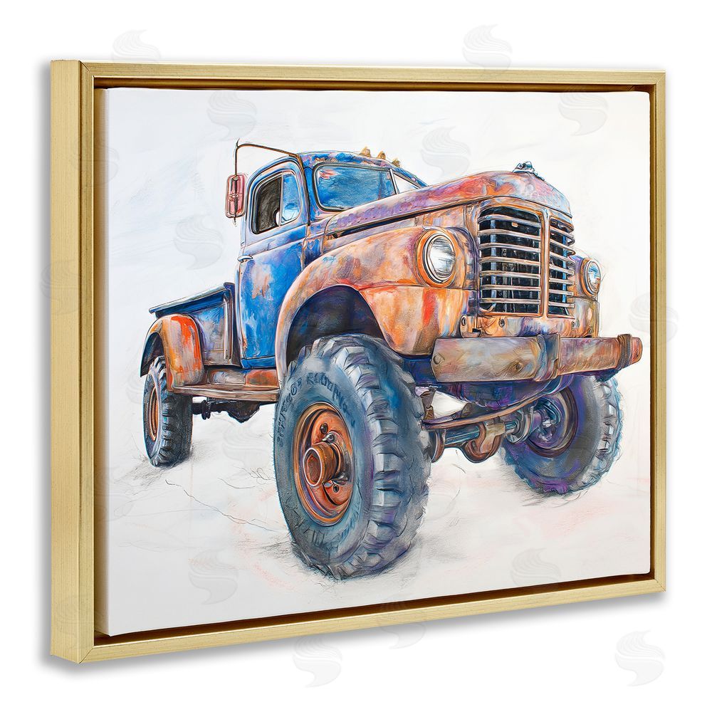 Steve Hunziker Old Rustic Truck Illustration Gold Floating Frame Canvas Wall Art Print