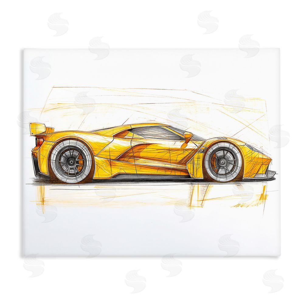 Steve Hunziker Yellow Sports Car Whimsicality Stretched Canvas Wall Art Print