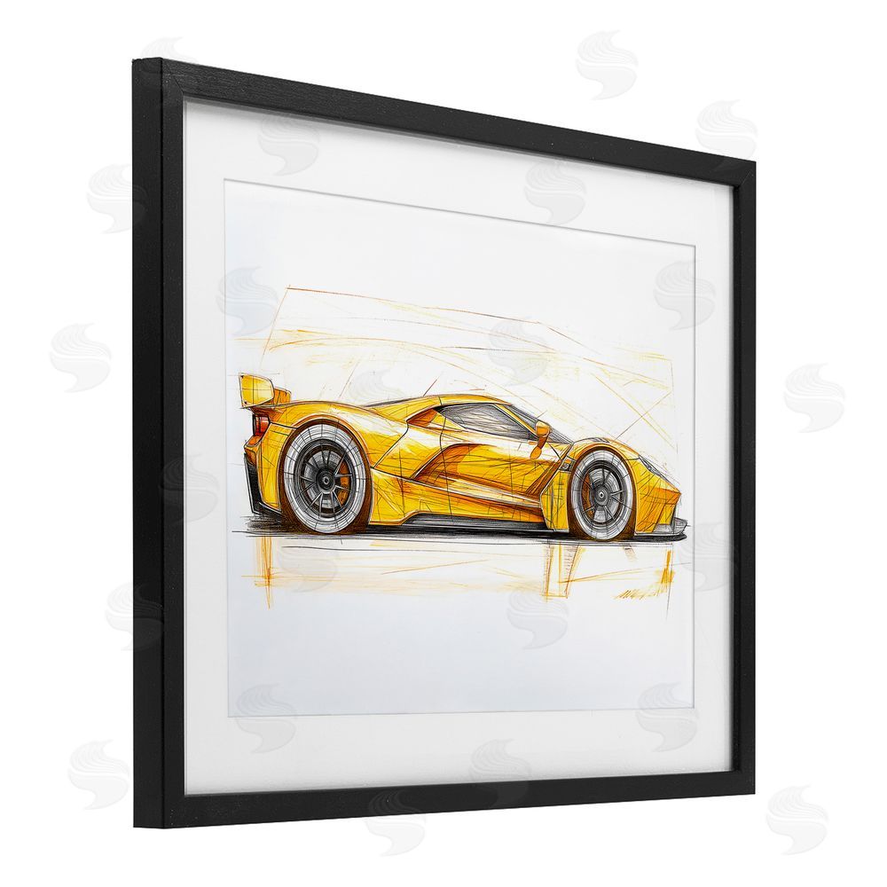 Steve Hunziker Yellow Sports Car Whimsicality Black Framed Print Under Glass Wall Art