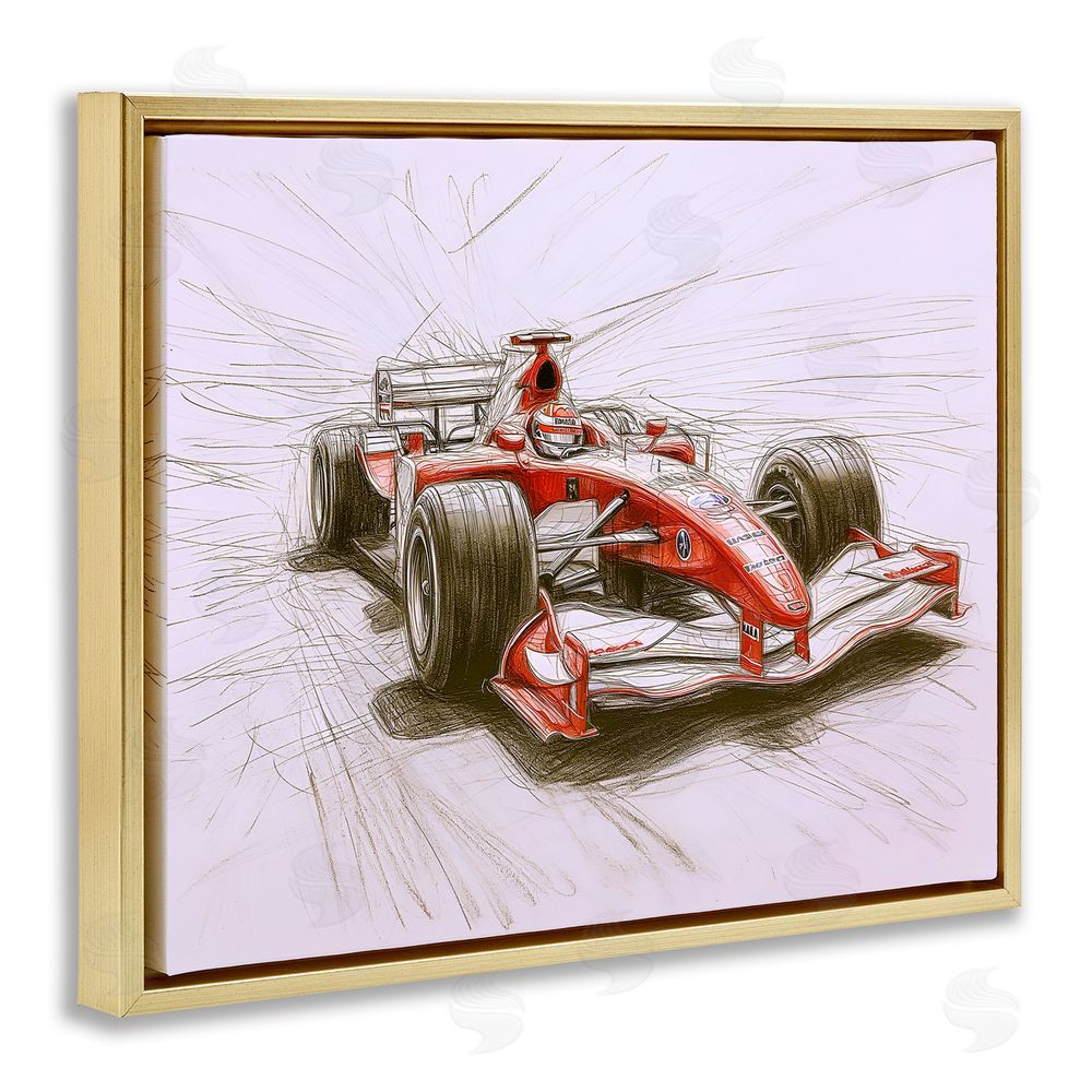Steve Hunziker Sketched Race Car Concept Gold Floating Frame Canvas Wall Art Print