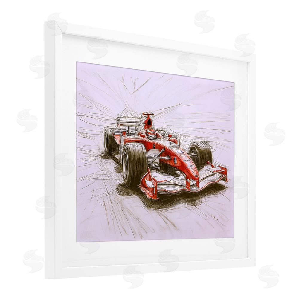 Steve Hunziker Sketched Race Car Concept White Framed Print Under Glass Wall Art