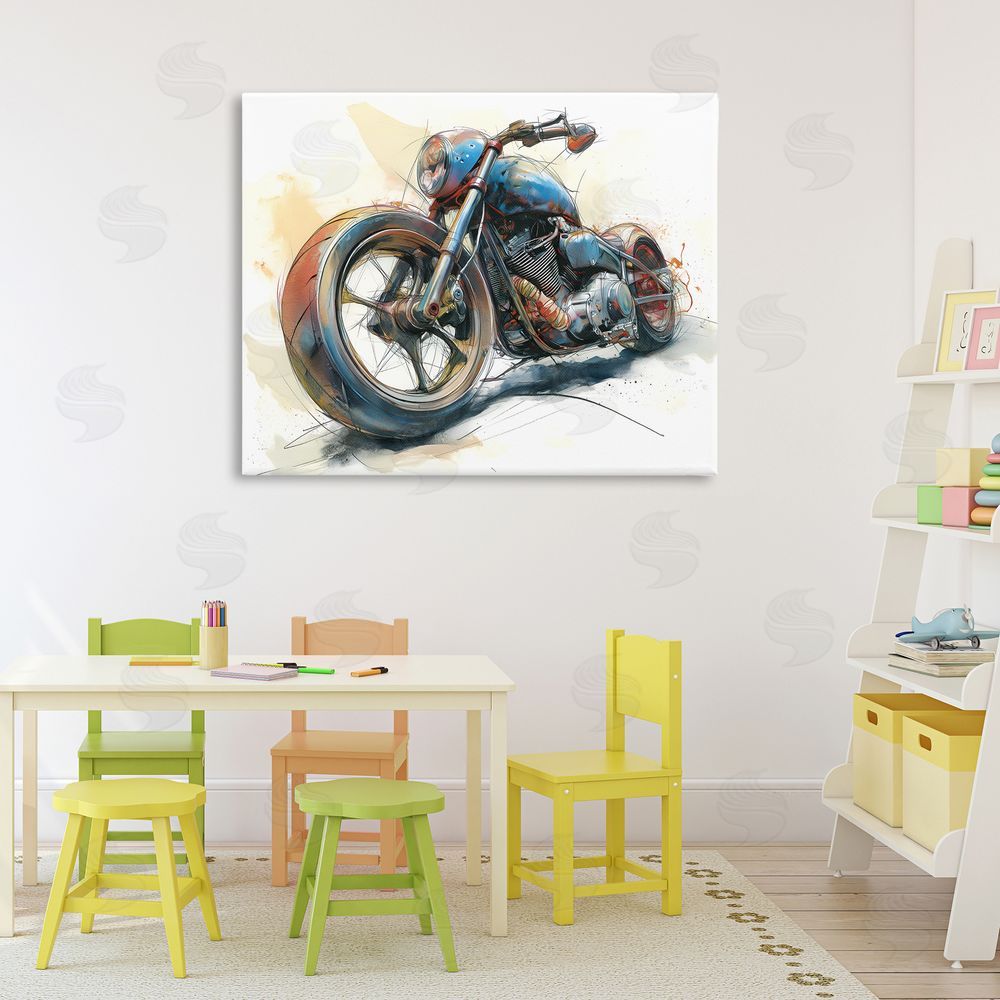 Steve Hunziker Whimsical Motorcycle Concept Stretched Canvas Wall Art Print in Room
