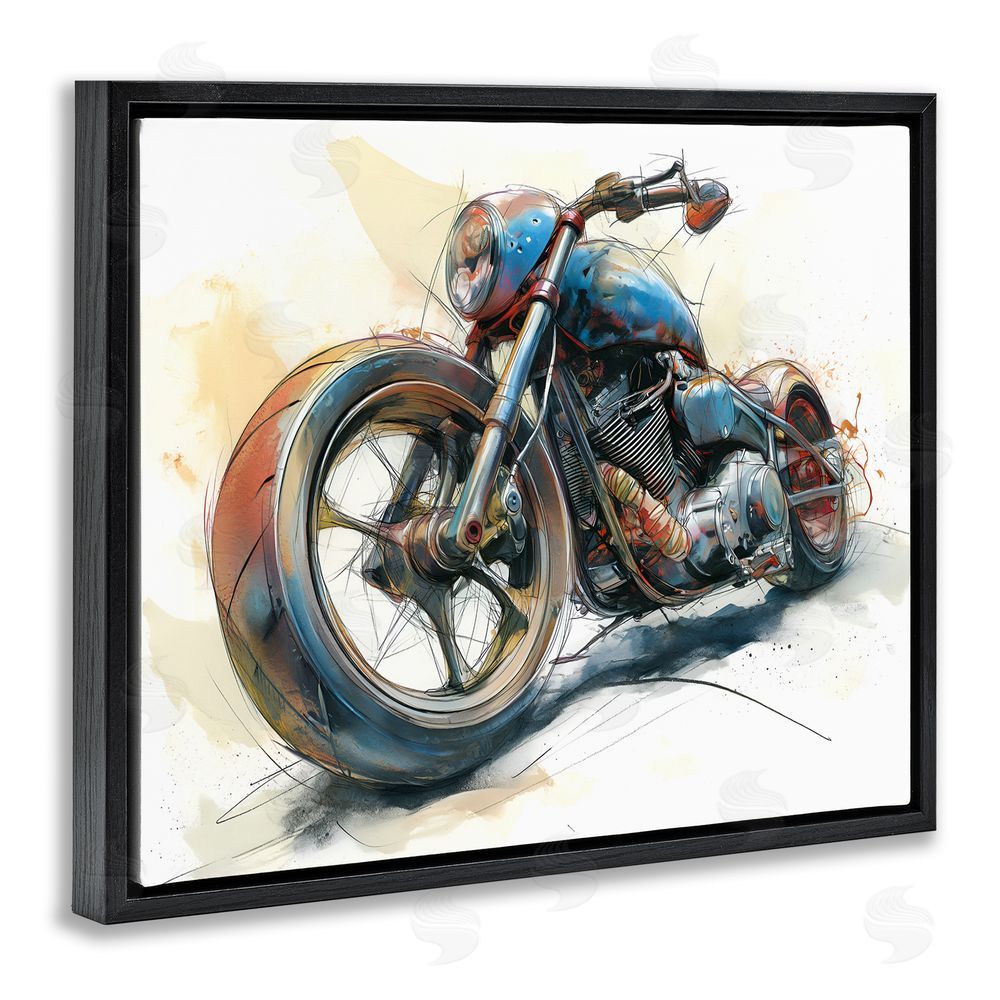 Steve Hunziker Whimsical Motorcycle Concept Black Floating Frame Canvas Wall Art Print