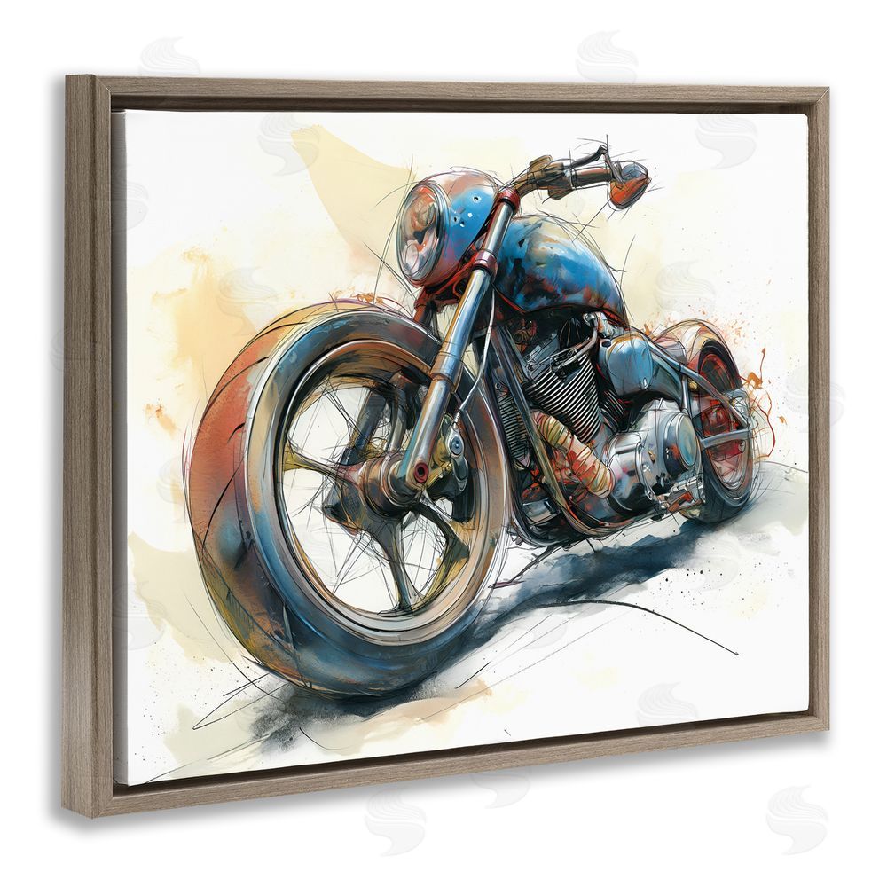 Steve Hunziker Whimsical Motorcycle Concept Brown Floating Frame Canvas Wall Art Print