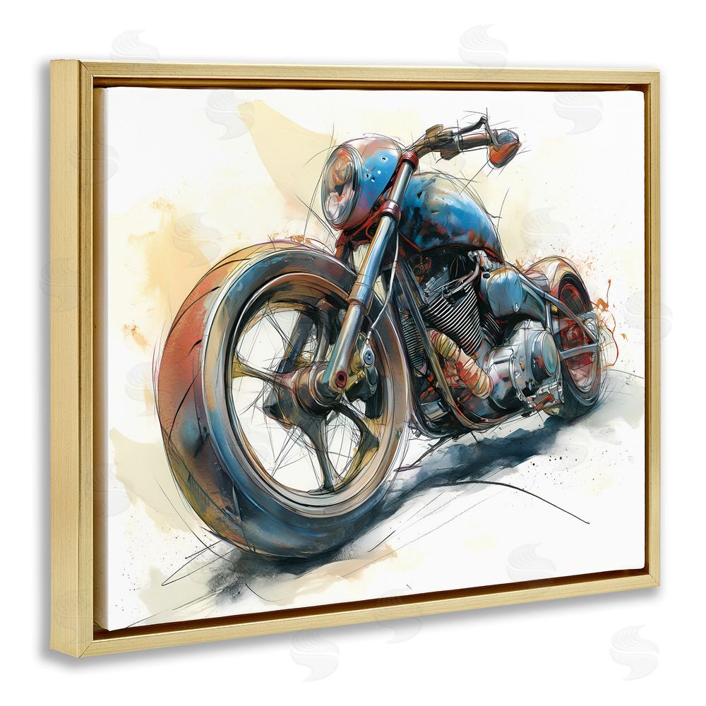 Steve Hunziker Whimsical Motorcycle Concept Gold Floating Frame Canvas Wall Art Print