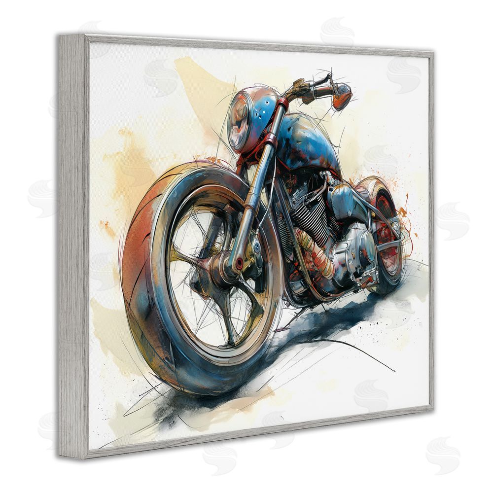 Steve Hunziker Whimsical Motorcycle Concept Gray Framed Giclee Wall Art Print