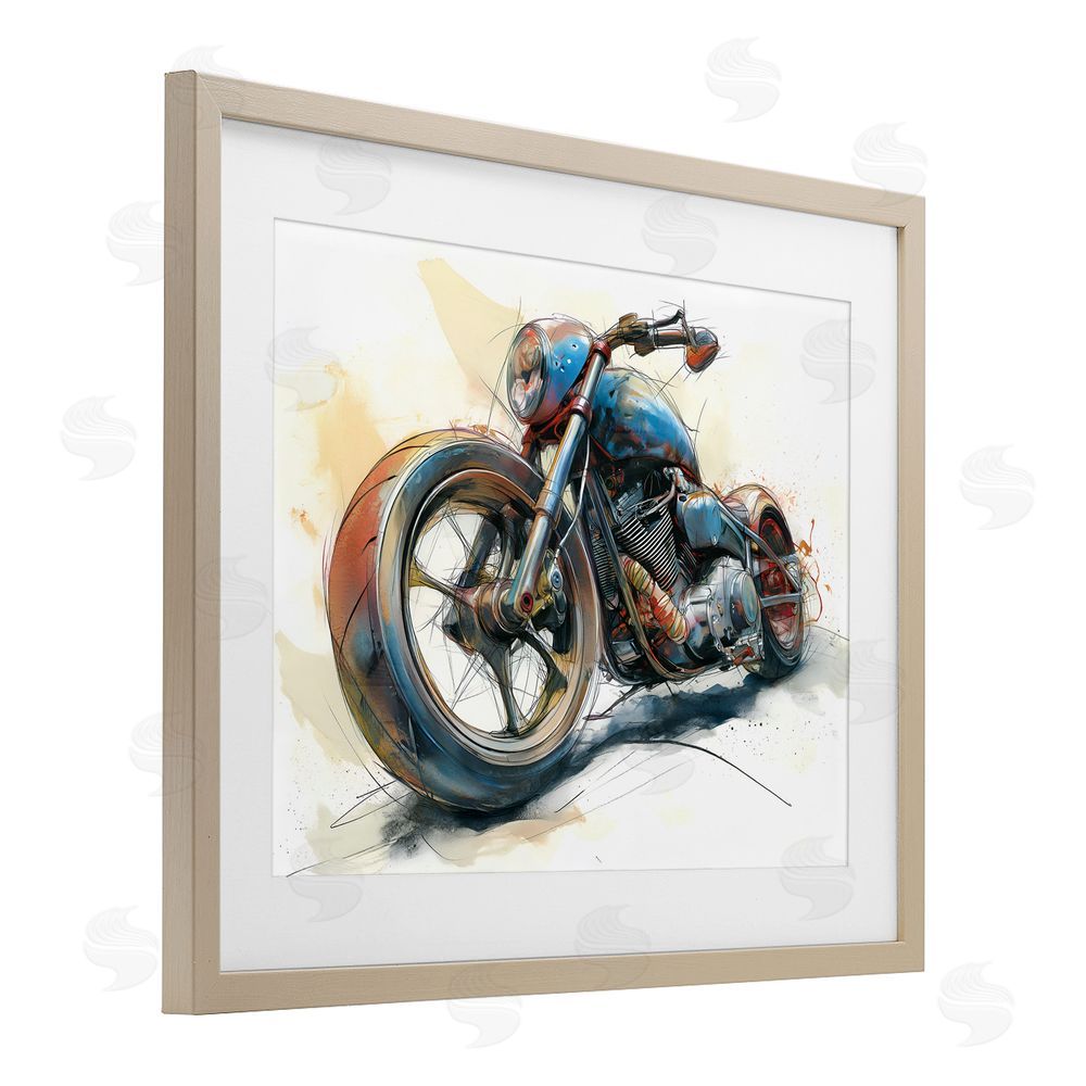 Steve Hunziker Whimsical Motorcycle Concept Brown Framed Print Under Glass Wall Art