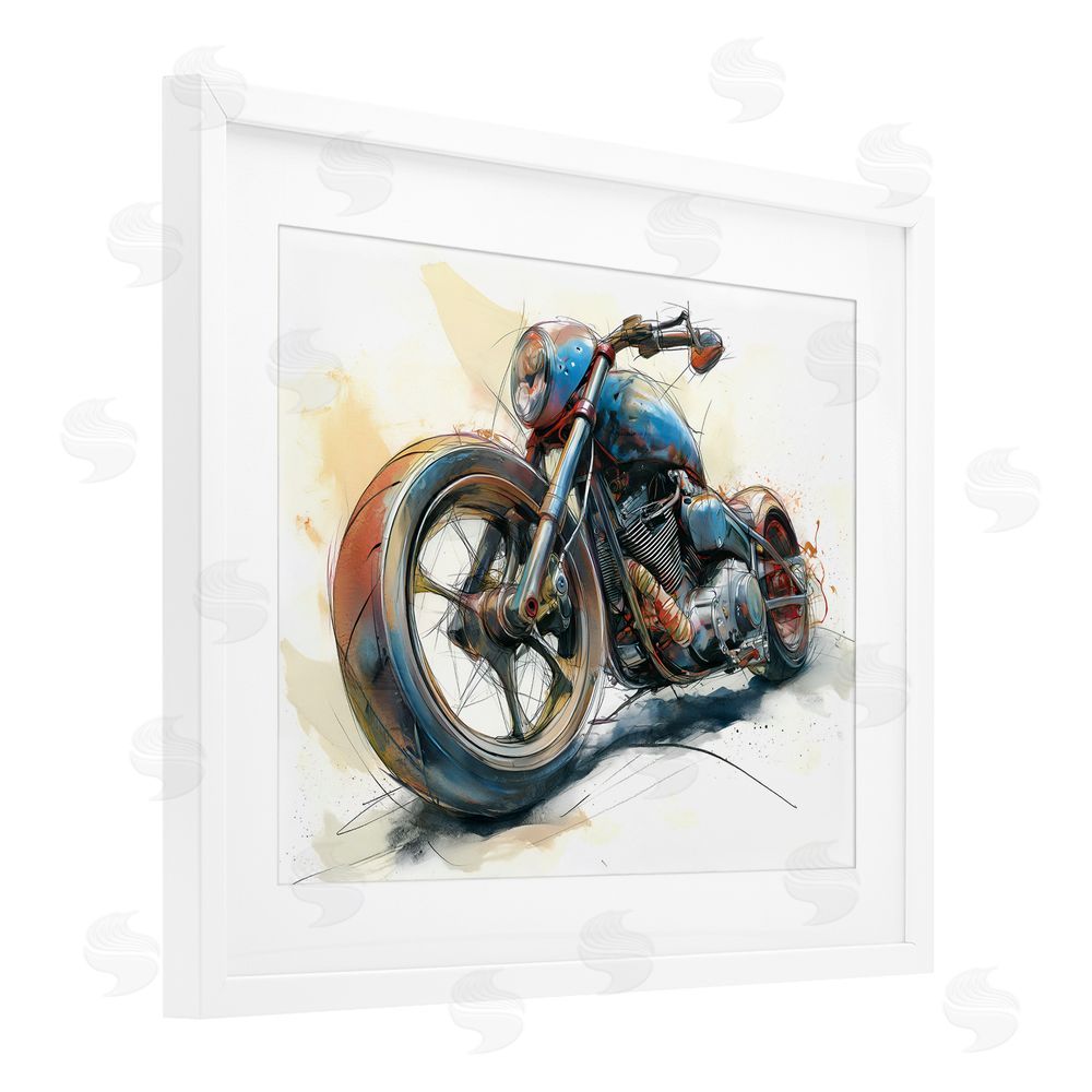 Steve Hunziker Whimsical Motorcycle Concept White Framed Print Under Glass Wall Art