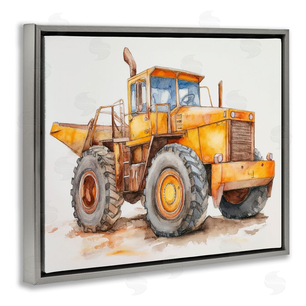 Steve Hunziker Construction Truck Whimsicality Gray Floating Frame Canvas Wall Art Print