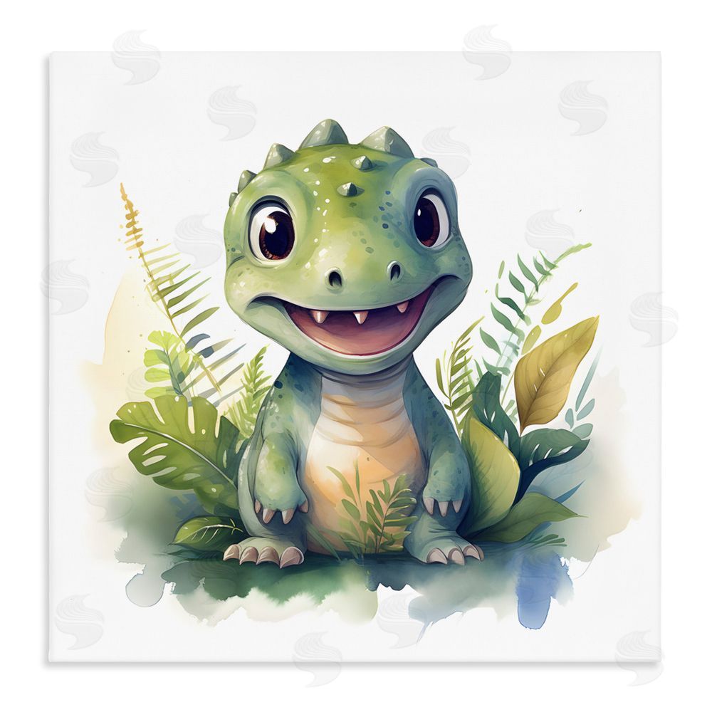 Steve Hunziker Crafty Dino & Foliage Stretched Canvas Wall Art Print