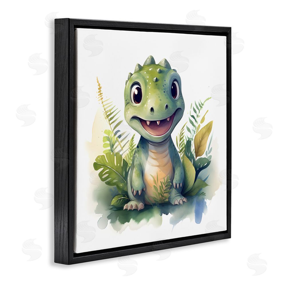 Steve Hunziker Crafty Dino & Foliage Black Floating Frame Wall Art Print