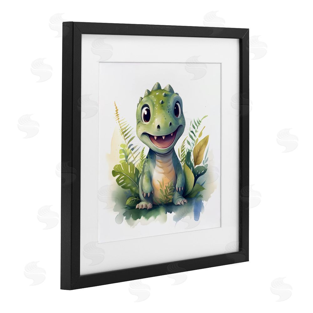 Steve Hunziker Crafty Dino & Foliage Black Framed Print Under Glass Wall Art
