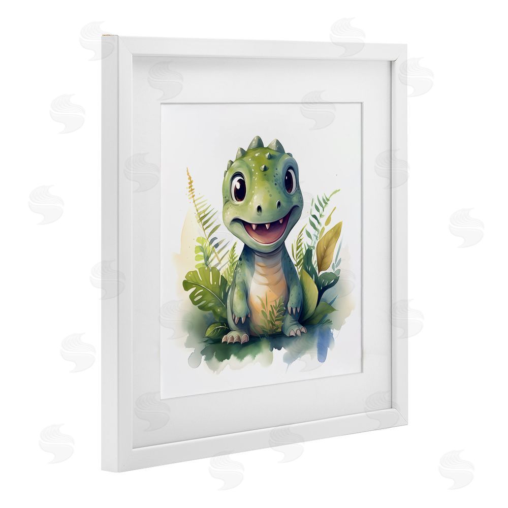 Steve Hunziker Crafty Dino & Foliage White Framed Print Under Glass Wall Art