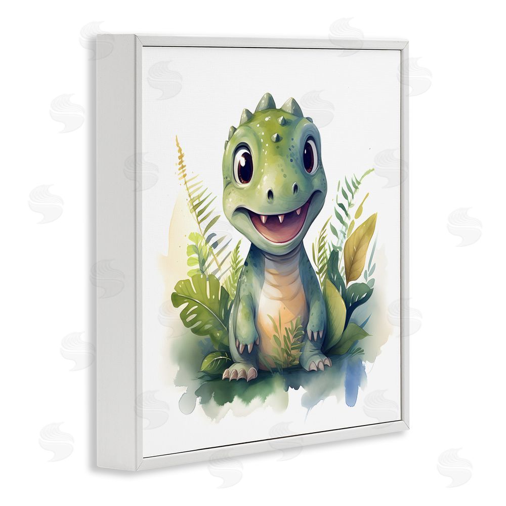Steve Hunziker Crafty Dino & Foliage White Framed Giclee Wall Art Print