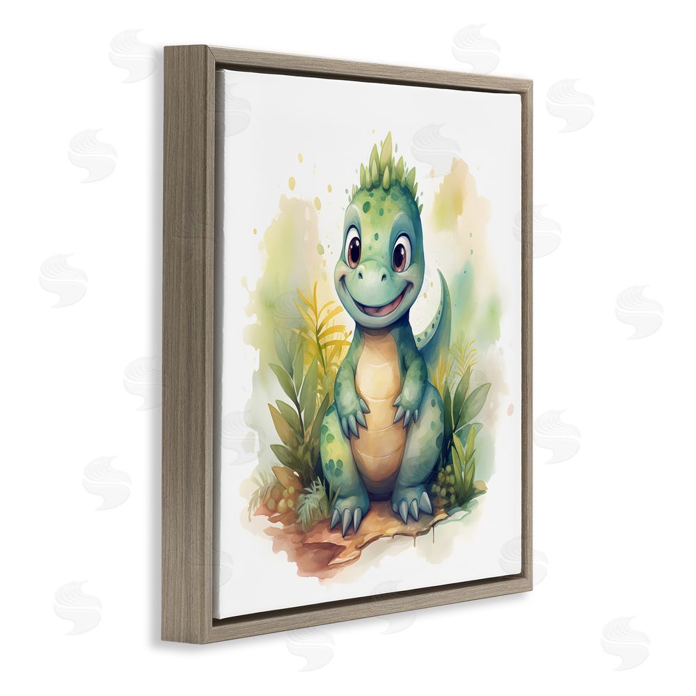 Steve Hunziker Crafty Smiling Dinosaur Brown Floating Frame Wall Art Print