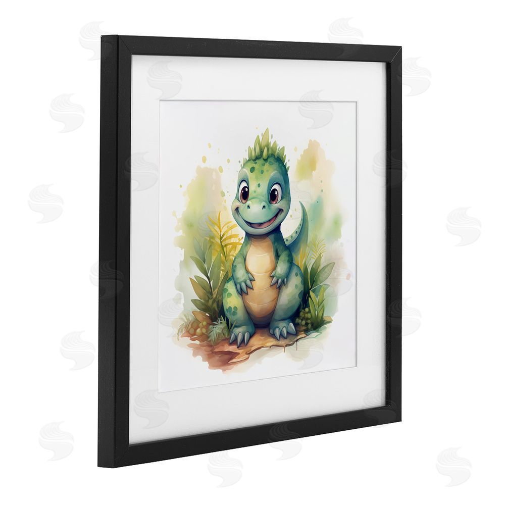 Steve Hunziker Crafty Smiling Dinosaur Black Framed Print Under Glass Wall Art