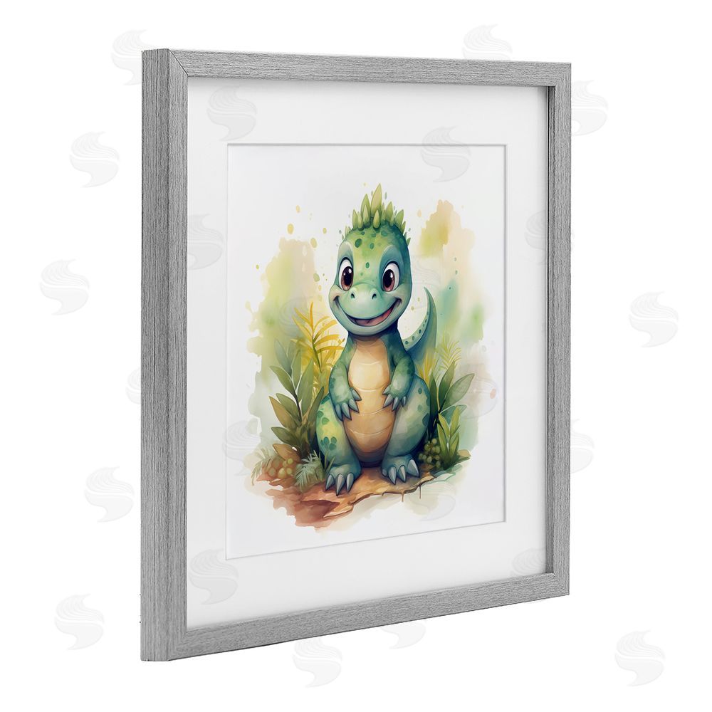 Steve Hunziker Crafty Smiling Dinosaur Gray Framed Print Under Glass Wall Art