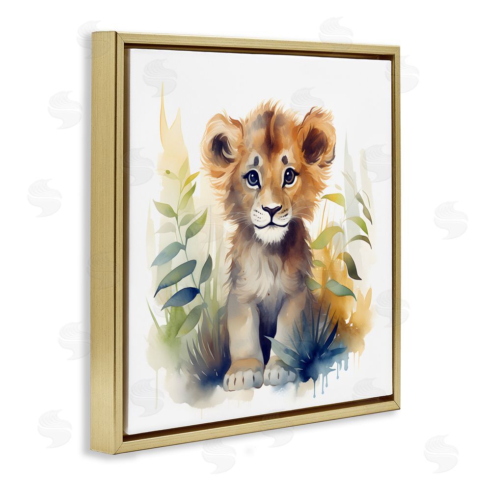 Steve Hunziker Crafty Critters Lion Gold Floating Frame Wall Art Print